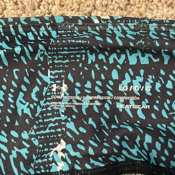 UNDER ARMOUR BBLUE HEATGEAR MESH PRINTED ANKLE CROP LARGE - Picture 3 of 7